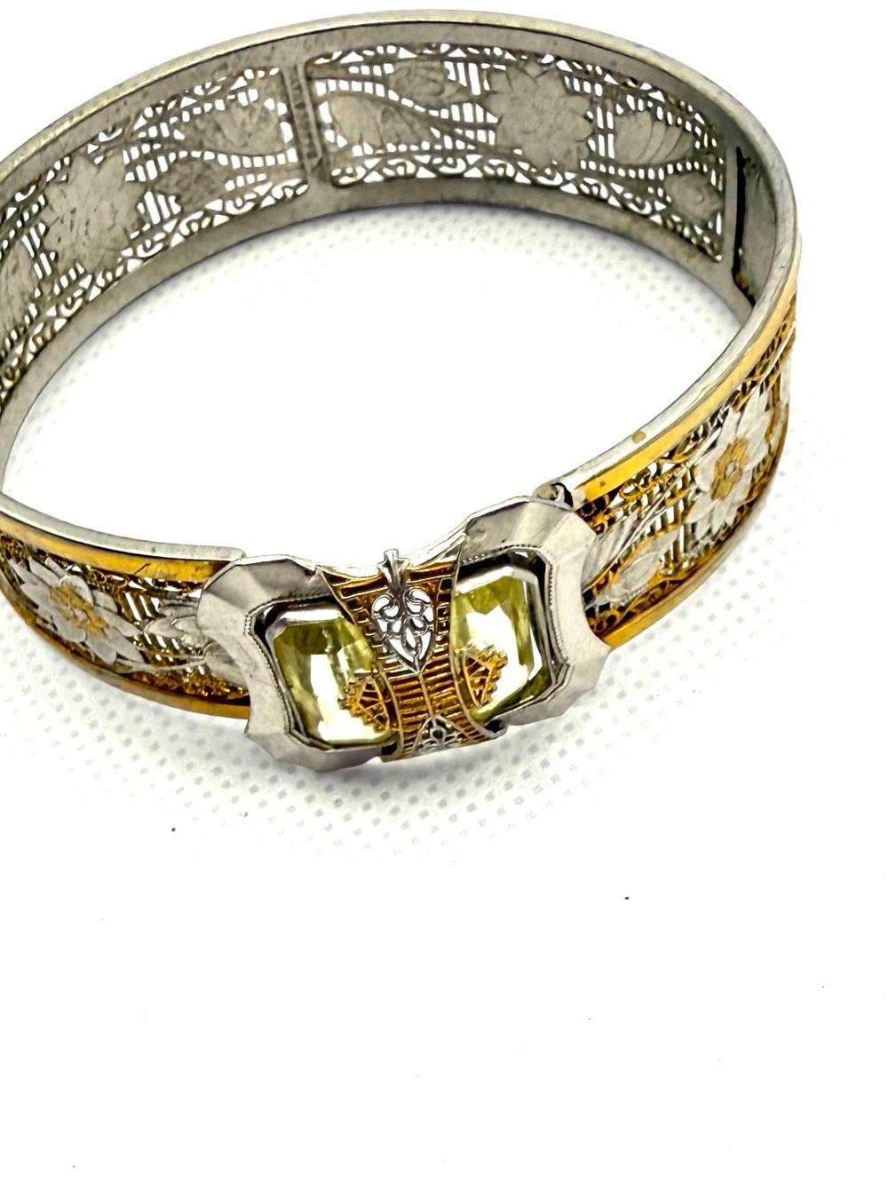 Two-Tone Filigree Bracelet with Yellow Gem Accent